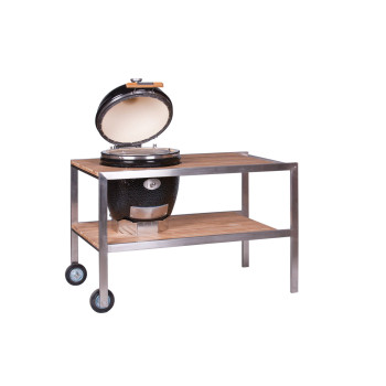 MONOLITH LECHEF akcesoria–Stół ze stali nierdzewnej i drewna tekowego